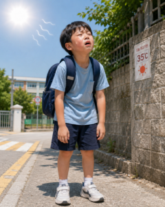하교길 무더위에 더위먹은 아이